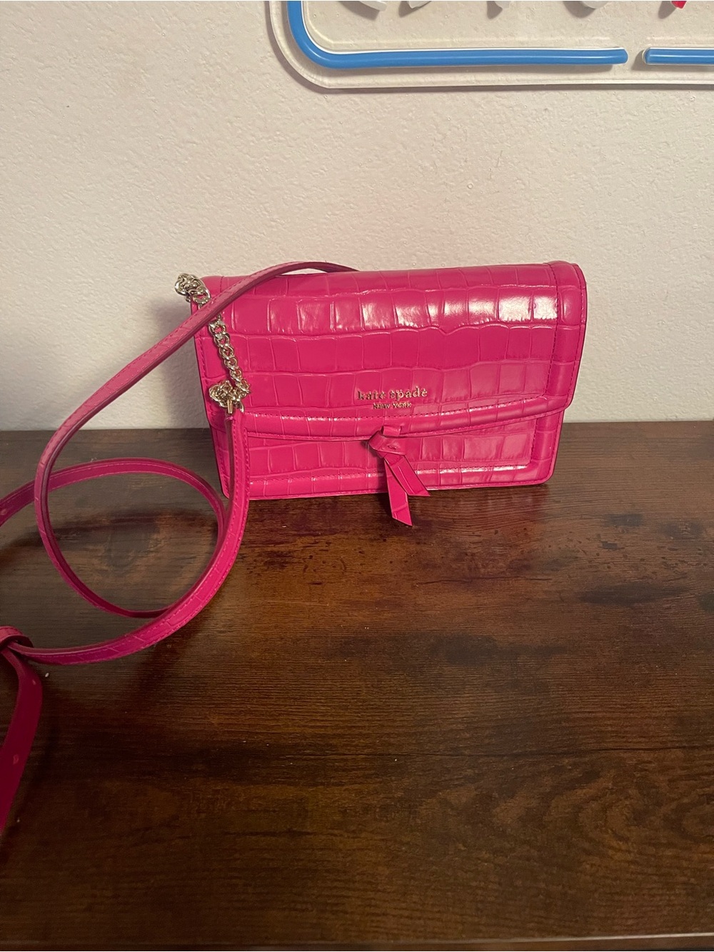 kate spade Hot Pink Croc-Embossed Crossbody Bag & cardholder